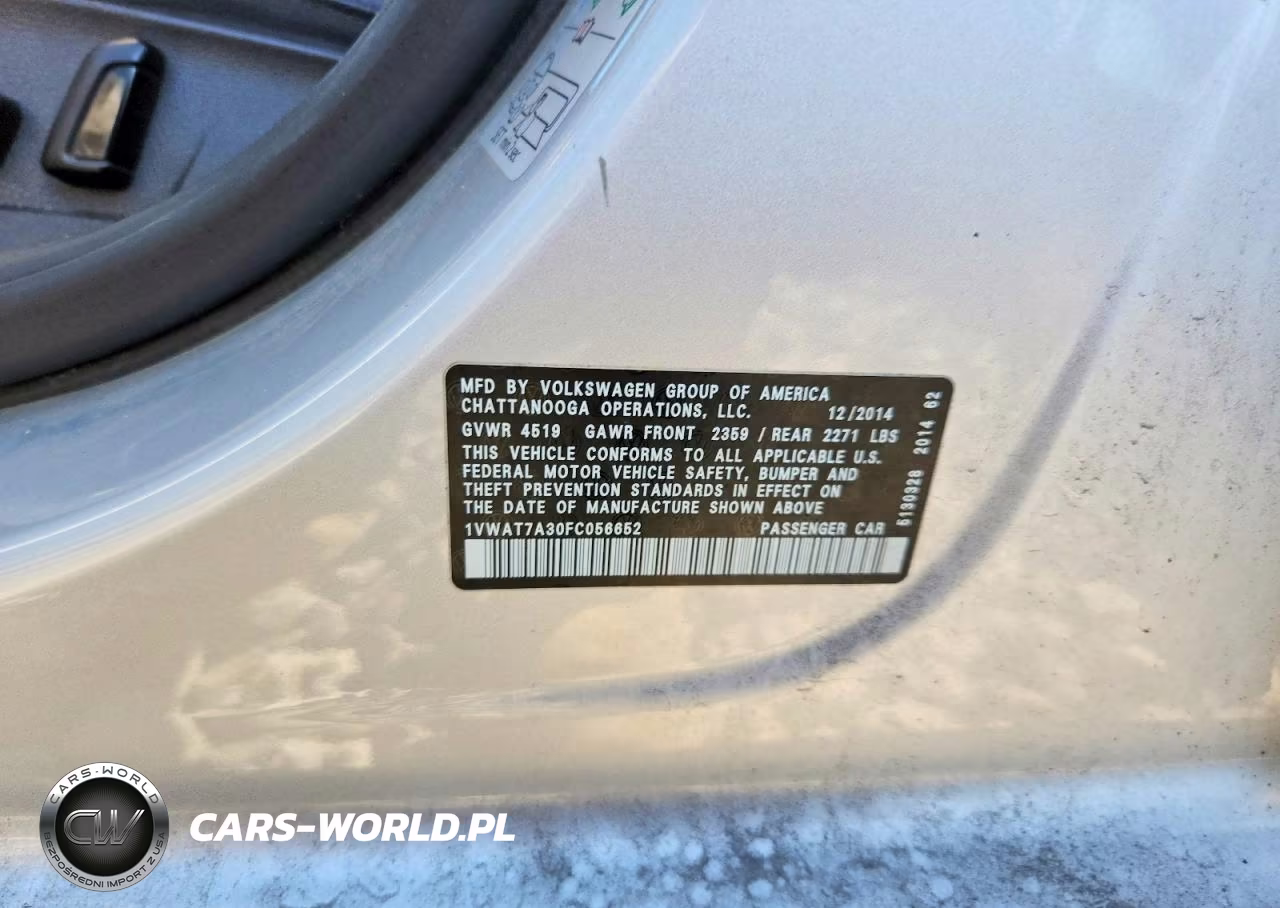 2015 Volkswagen Passat S VIN:1VWAT7A30FC056652 - 12