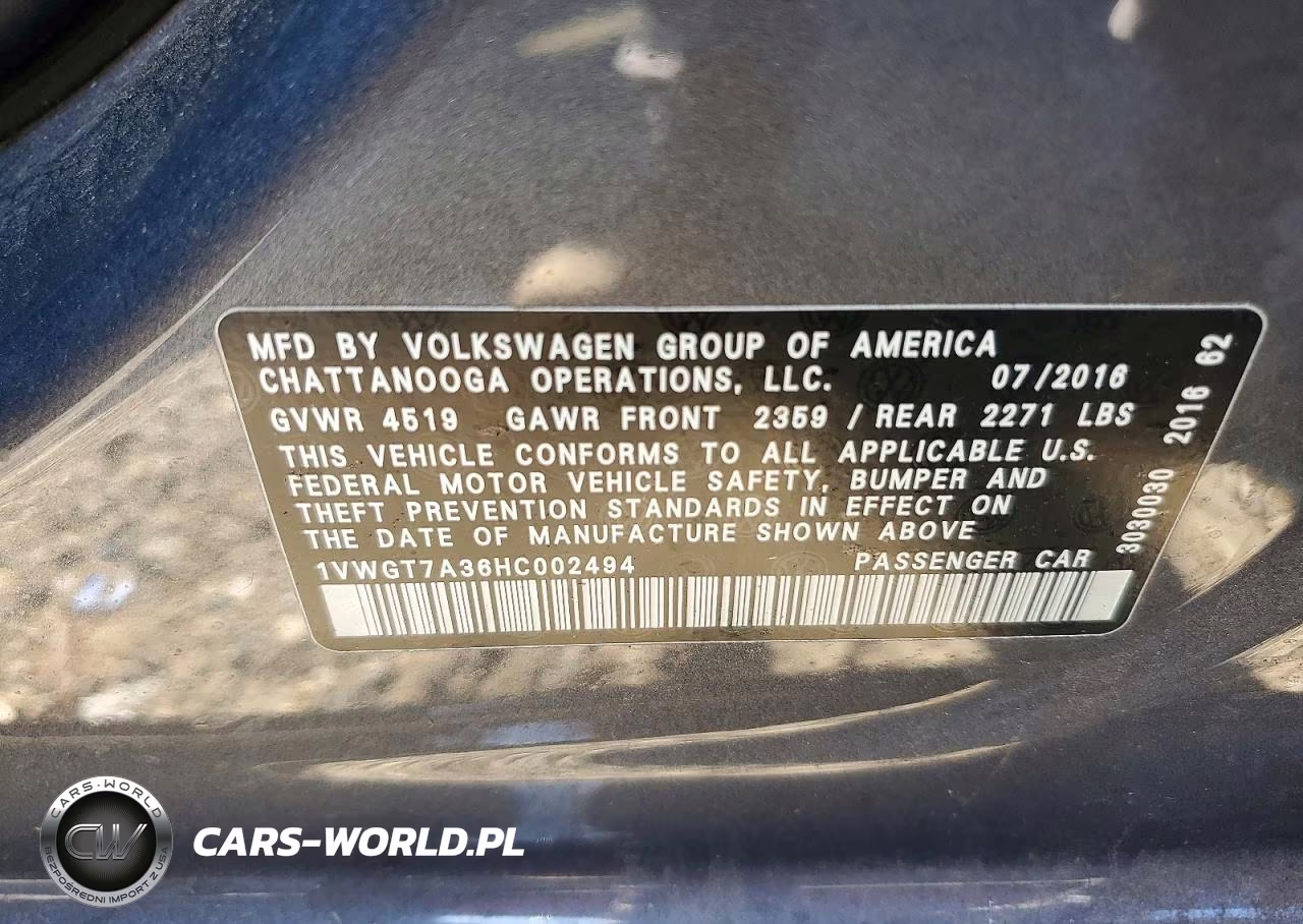 2017 Volkswagen Passat Se VIN:1VWGT7A36HC002494 - 12