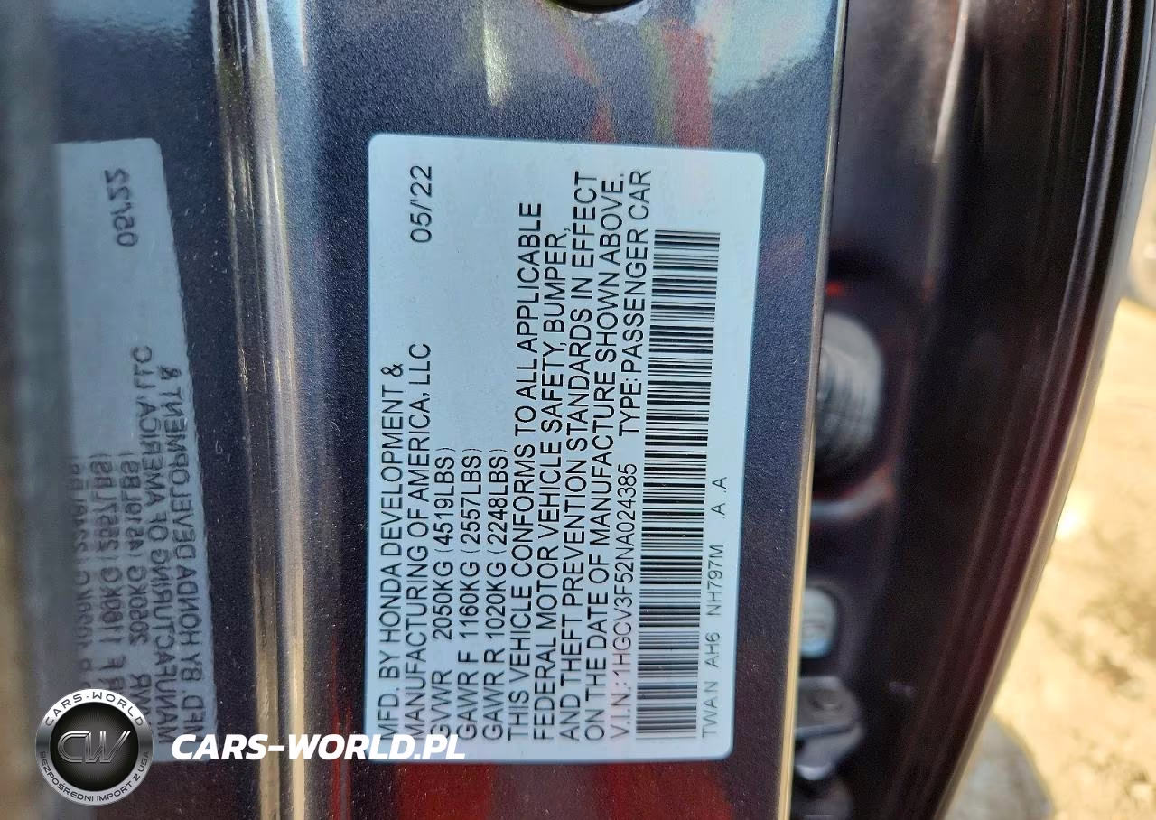 2022 Honda Accord Hybrid Exl VIN:1HGCV3F52NA024385 - 12