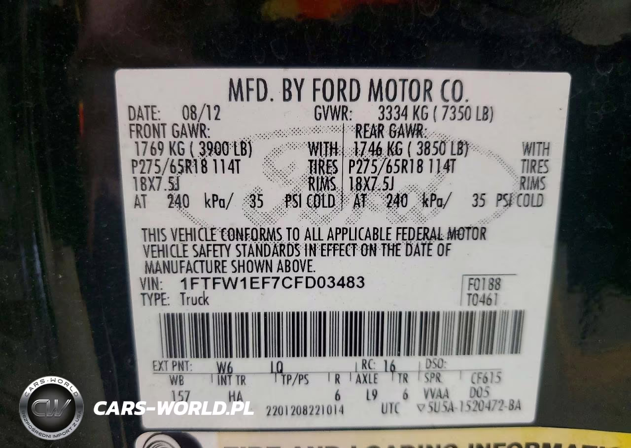 2012 Ford F150 Supercrew VIN:1FTFW1EF7CFD03483 - 12