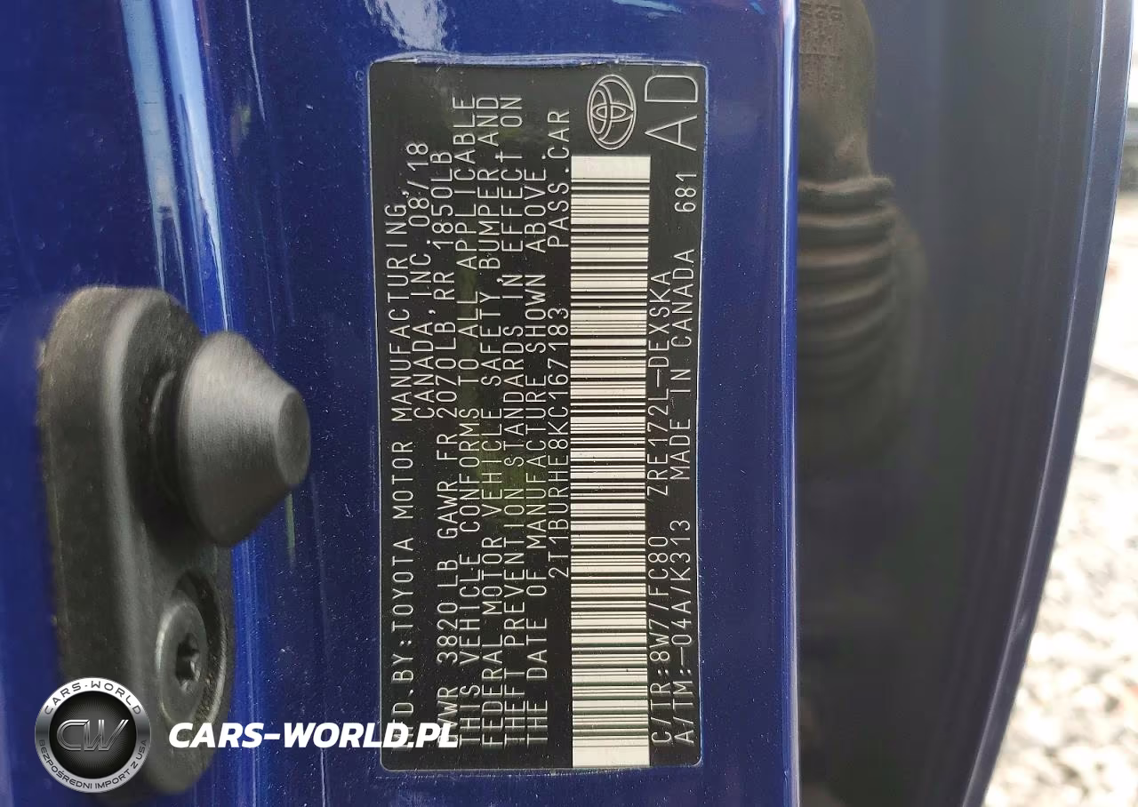 2019 Toyota Corolla Se VIN:2T1BURHE8KC167183 - 12