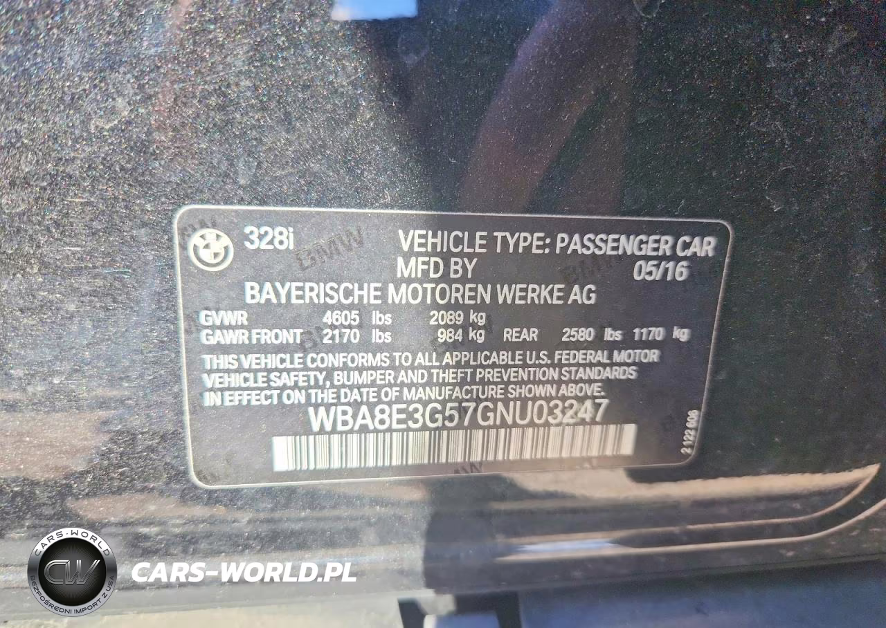 2016 BMW 328 Xi Sulev VIN:WBA8E3G57GNU03247 - 12