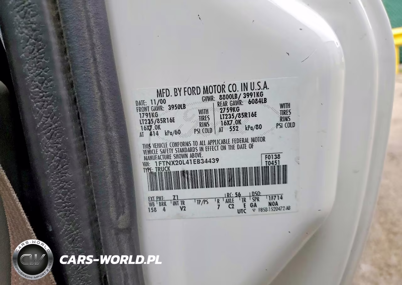 2001 Ford F250 Super Duty VIN:1FTNX20L41EB34439 - 12