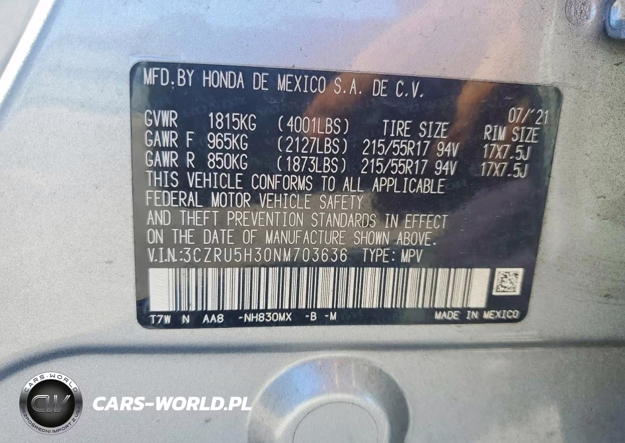 2022 Honda Hr-V Lx VIN:3CZRU5H30NM703636 - 13