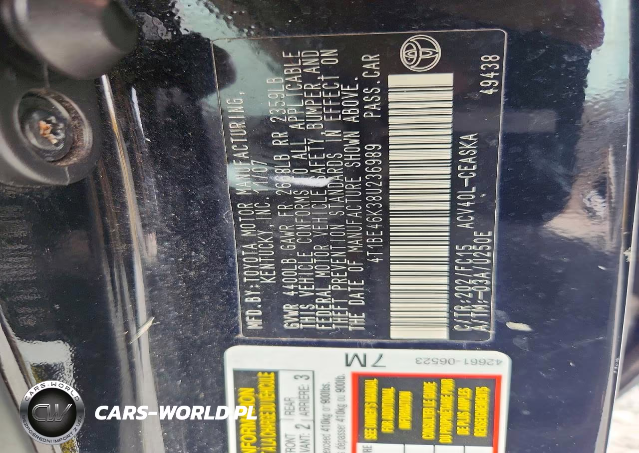 2008 Toyota Camry Se VIN:4T1BE46K38U236989 - 12