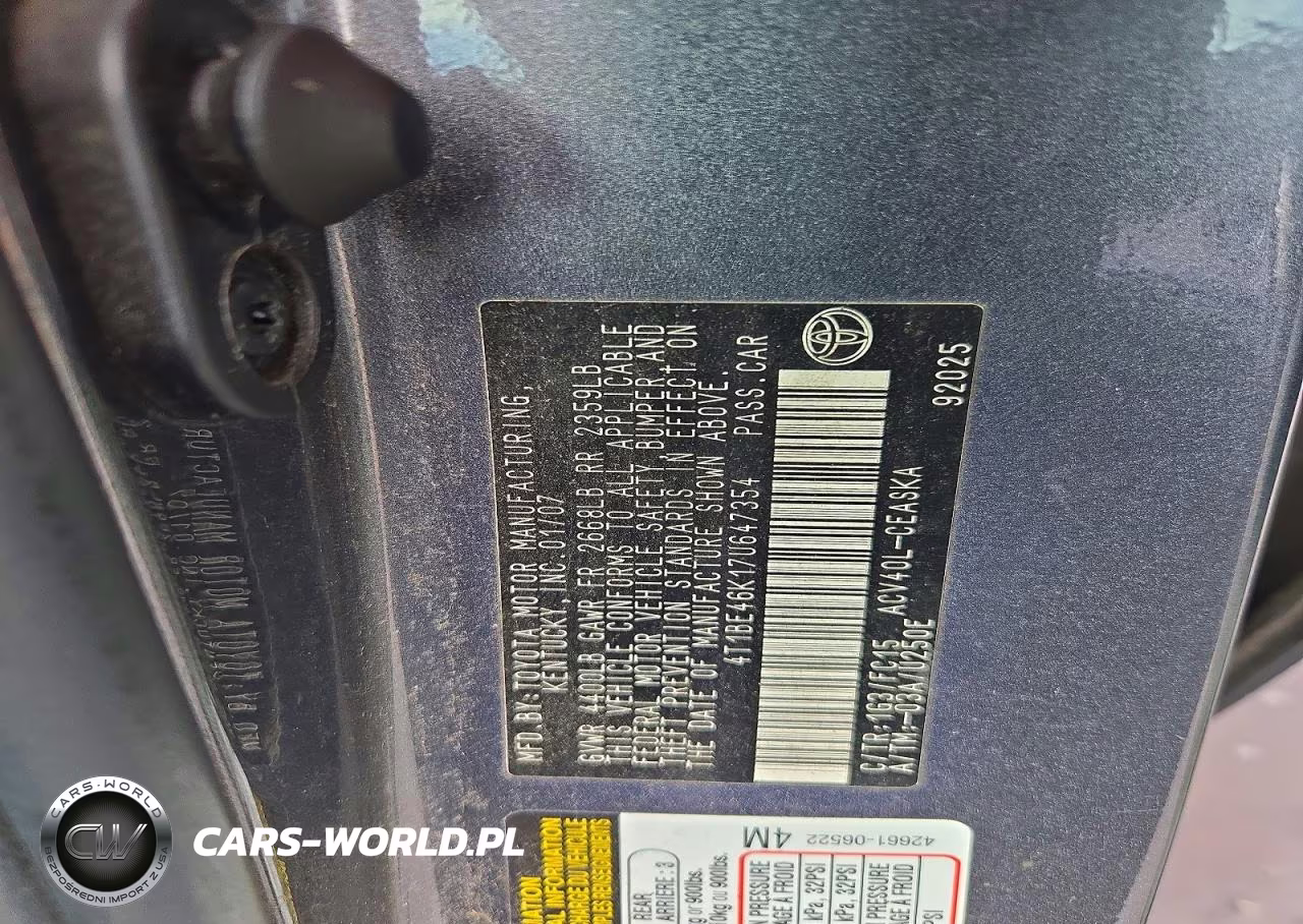 2007 Toyota Camry Se VIN:4T1BE46K17U647354 - 12
