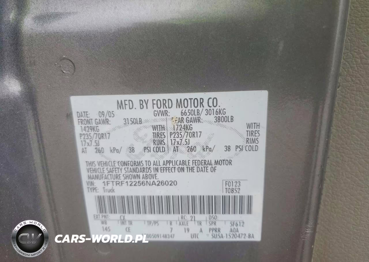 2006 Ford F150 VIN:1FTRF12256NA26020 - 12