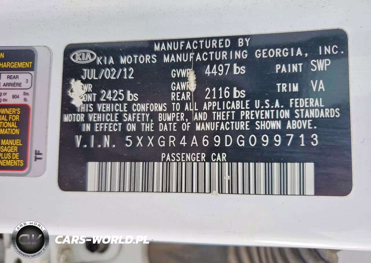 2013 Kia Optima Sx VIN:5XXGR4A69DG099713 - 12