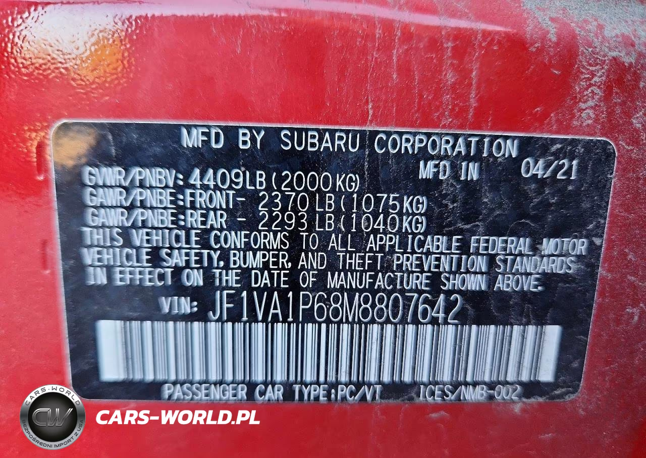 2021 Subaru Wrx Limited VIN:JF1VA1P68M8807642 - 13