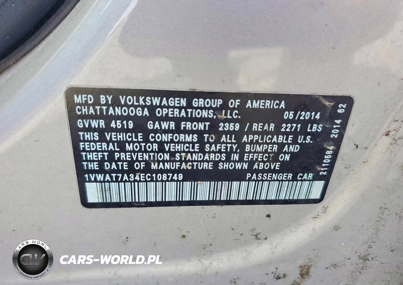 2014 Volkswagen Passat S VIN:1VWAT7A34EC108749 - 12