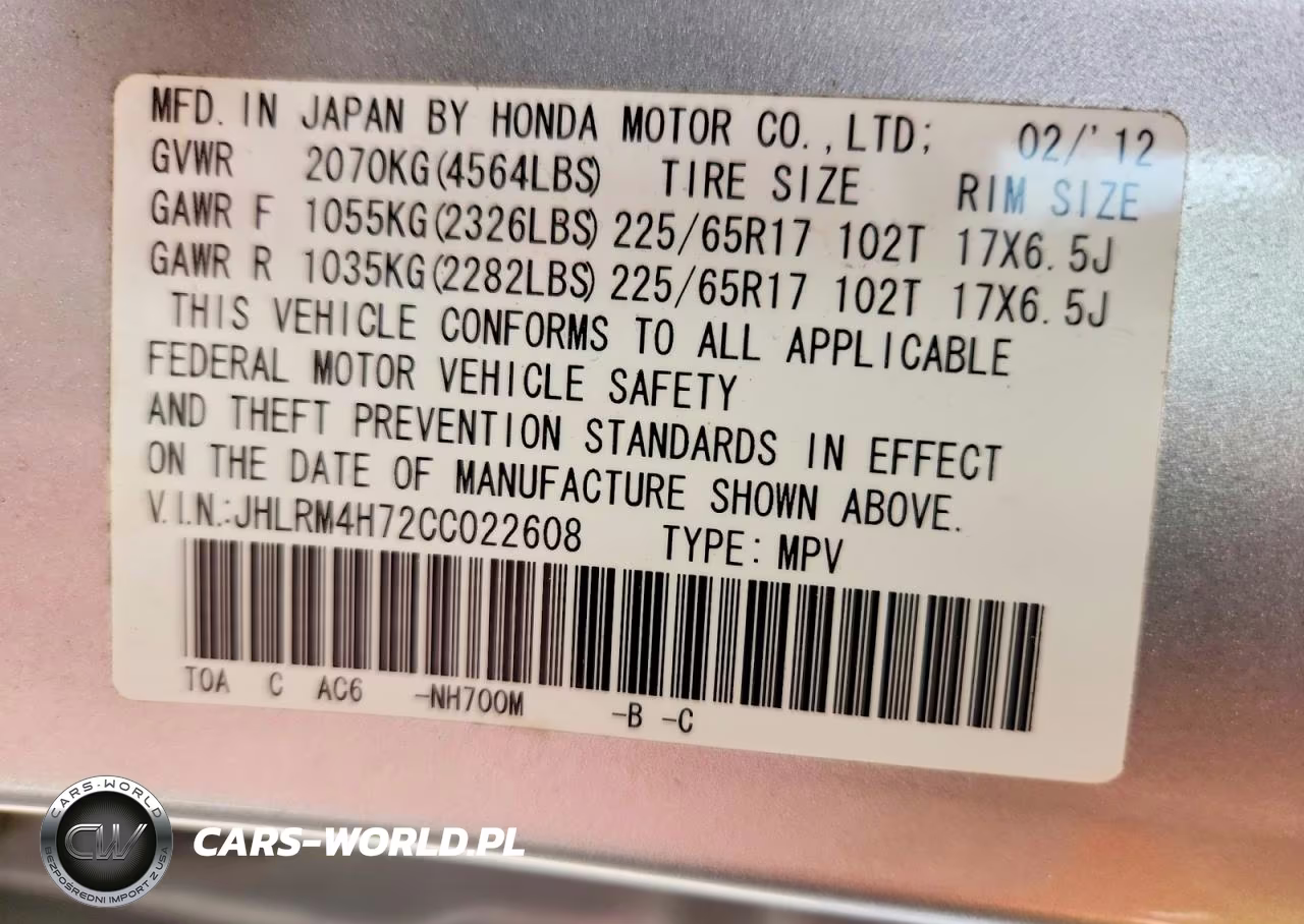 2012 Honda Cr-V Exl VIN:JHLRM4H72CC022608 - 13