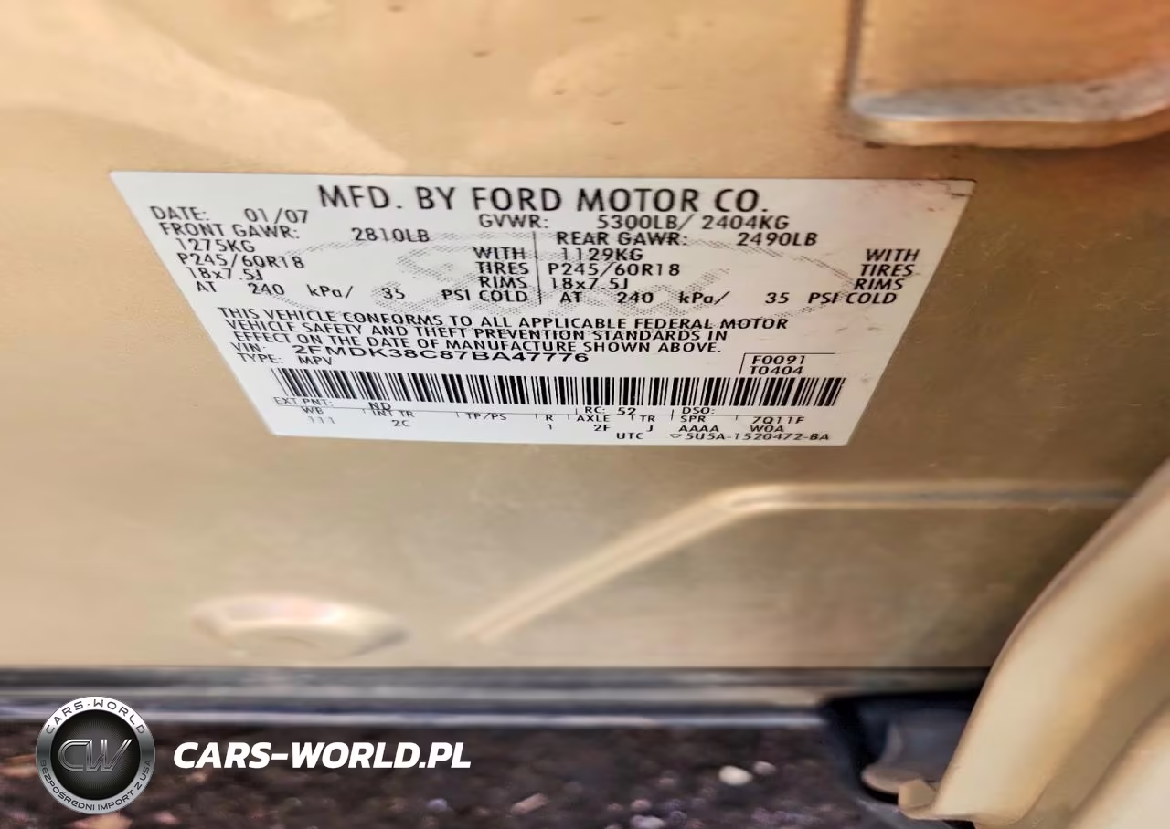 2007 Ford Edge Sel VIN:2FMDK38C87BA47776 - 12
