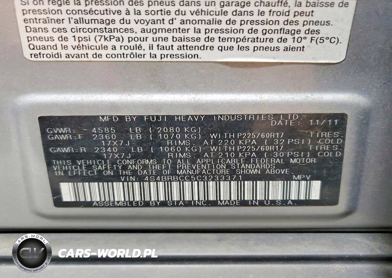 2012 Subaru Outback 2.5I Premium VIN:4S4BRBCC5C3233371 - 13