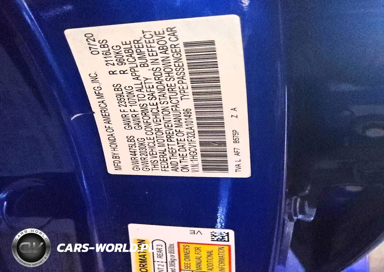 2020 Honda Accord Sport VIN:1HGCV1F32LA101496 - 12