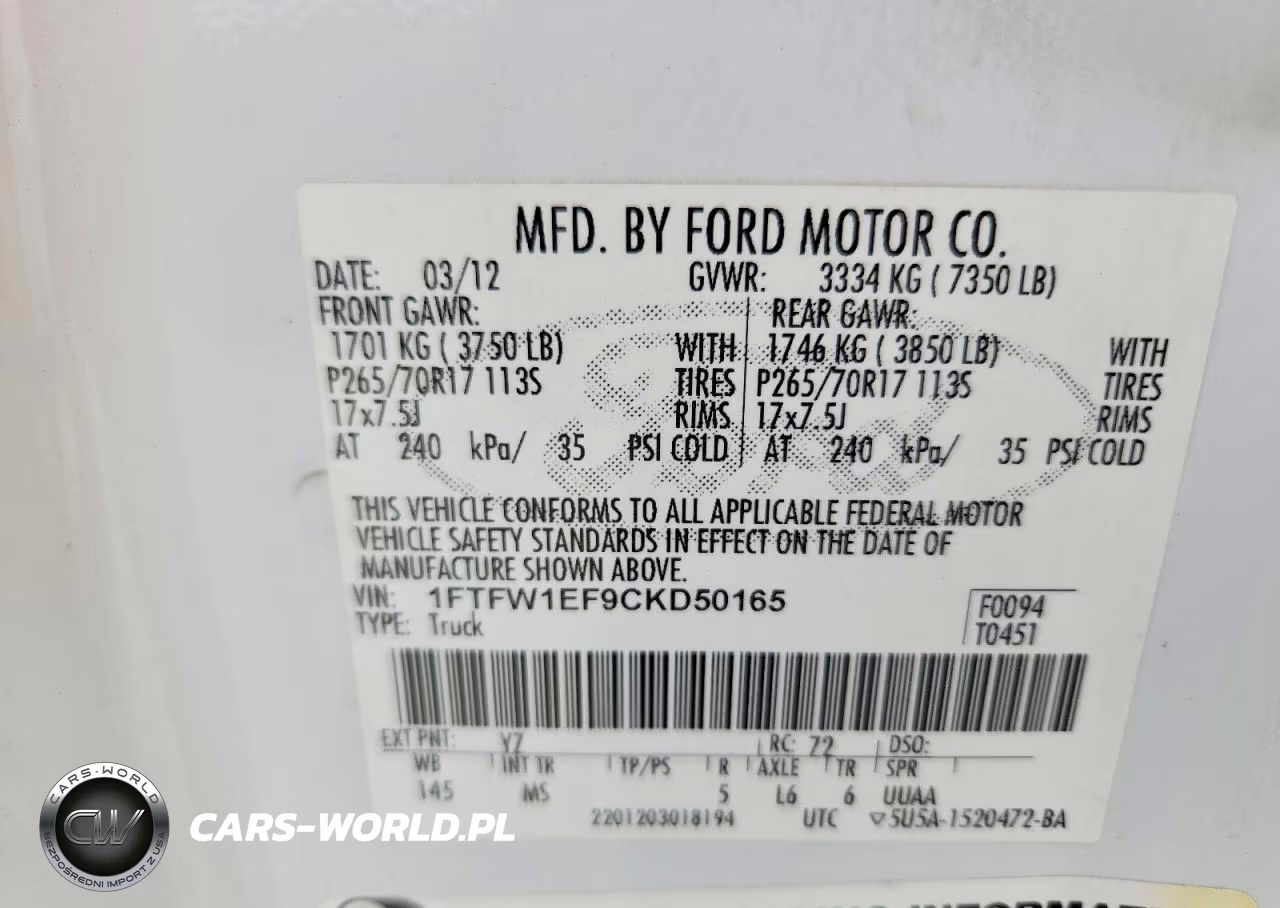 2012 Ford F150 Supercrew VIN:1FTFW1EF9CKD50165 - 12