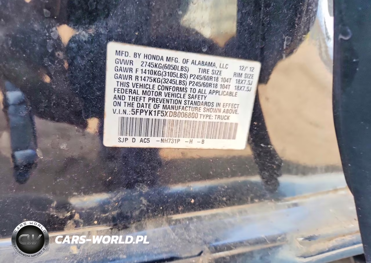 2013 Honda Ridgeline Rtl VIN:5FPYK1F5XDB006800 - 12