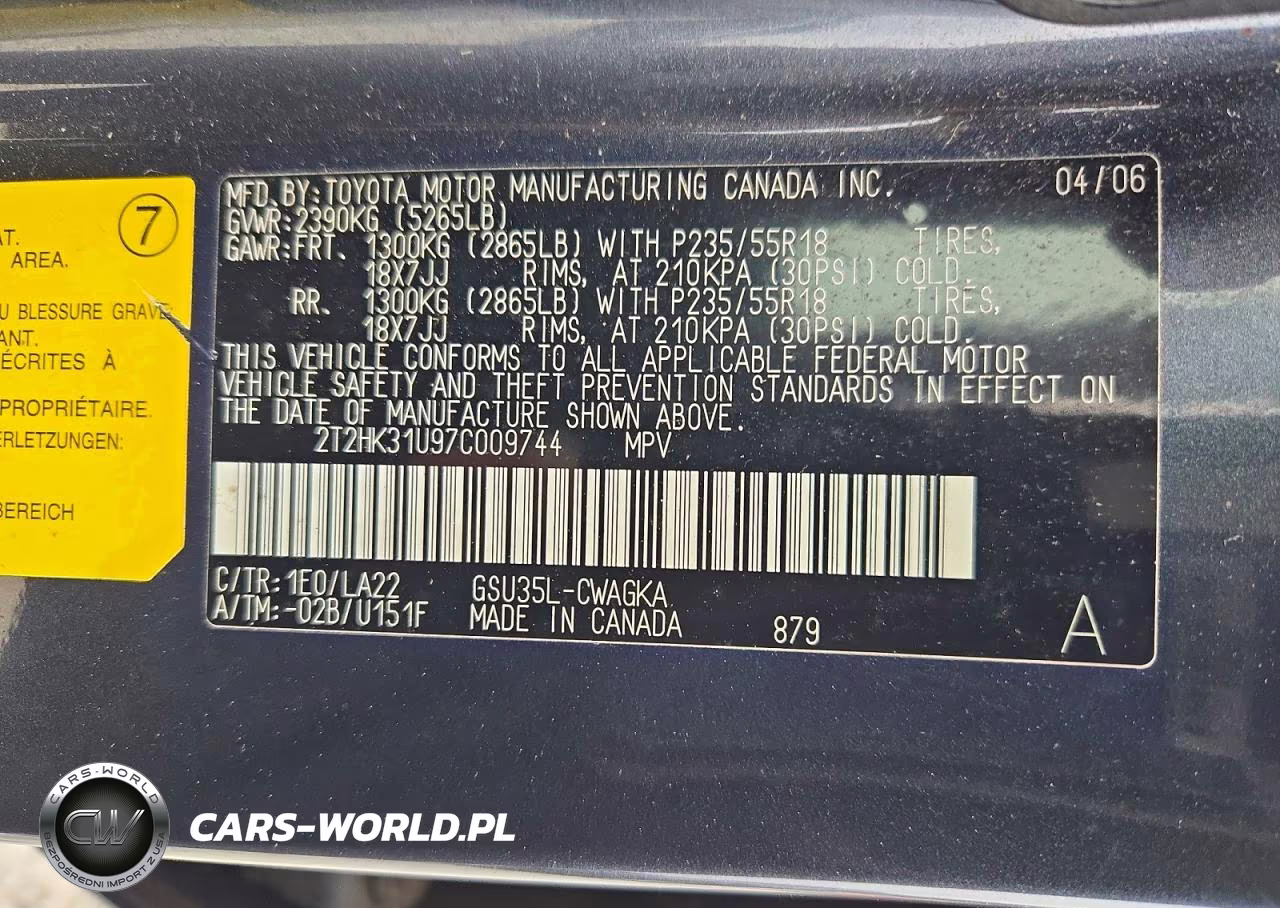 2007 Lexus Rx 350 VIN:2T2HK31U97C009744 - 13