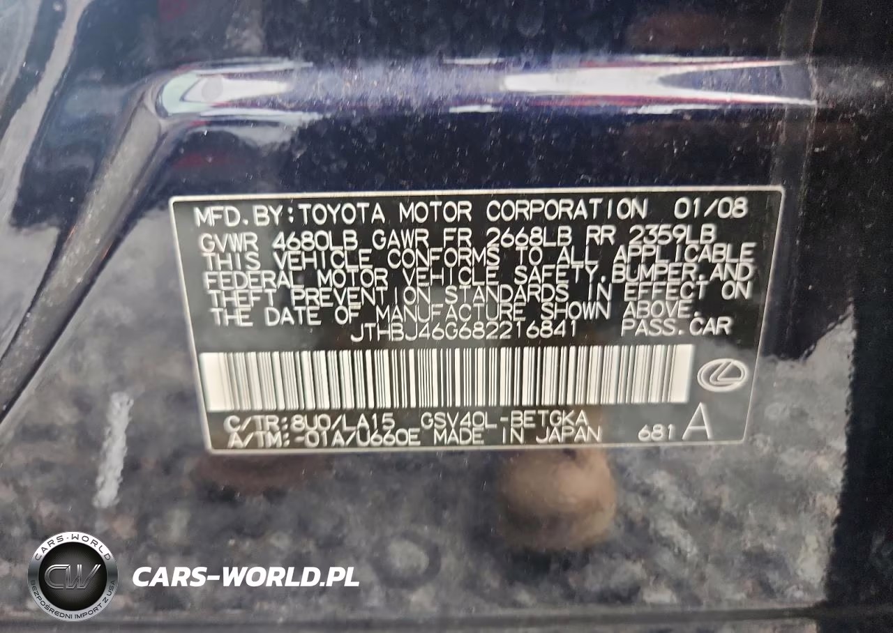 2008 Lexus Es 350 VIN:JTHBJ46G682216841 - 12