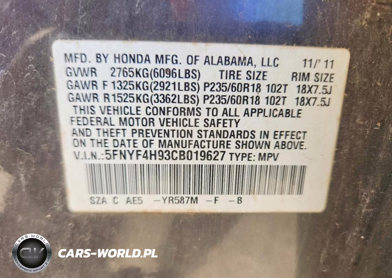 2012 Honda Pilot Touring VIN:5FNYF4H93CB019627 - 13