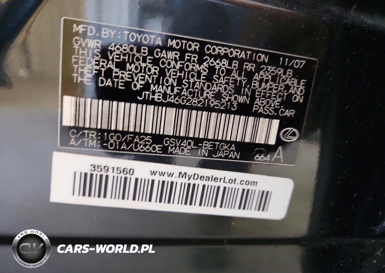 2008 Lexus Es 350 VIN:JTHBJ46G282195213 - 12