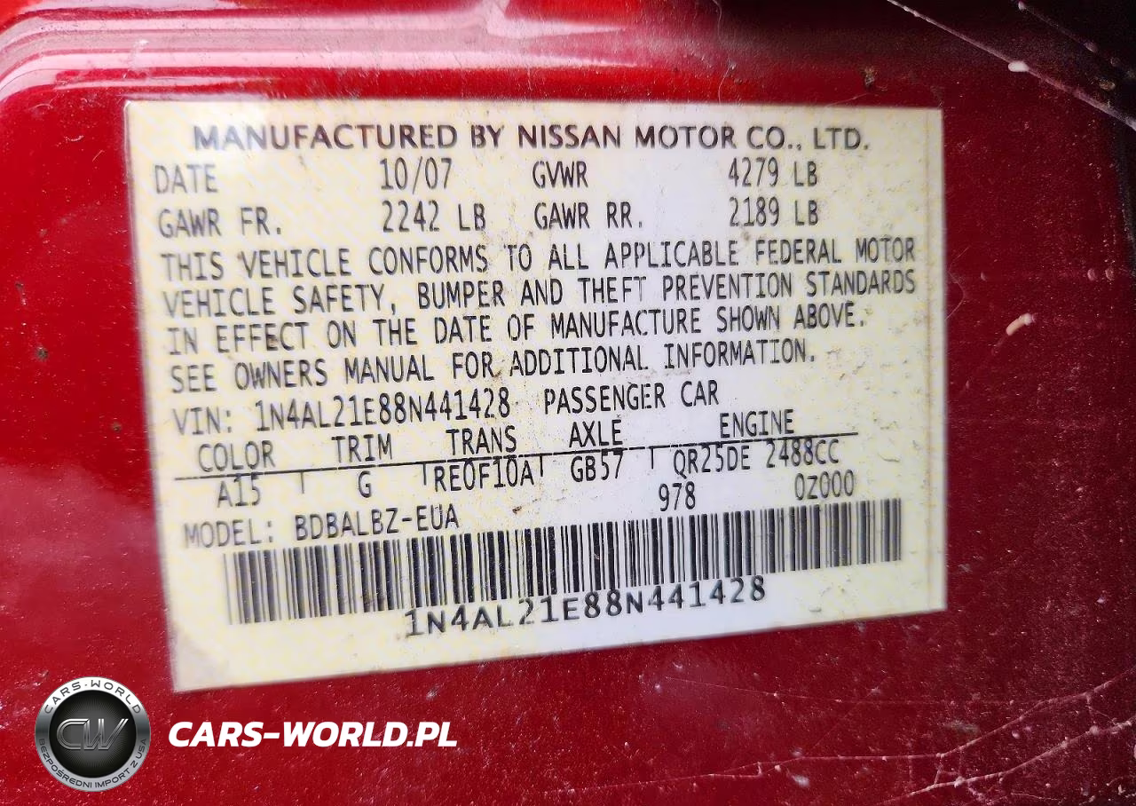 2008 Nissan Altima 2.5 VIN:1N4AL21E88N441428 - 12