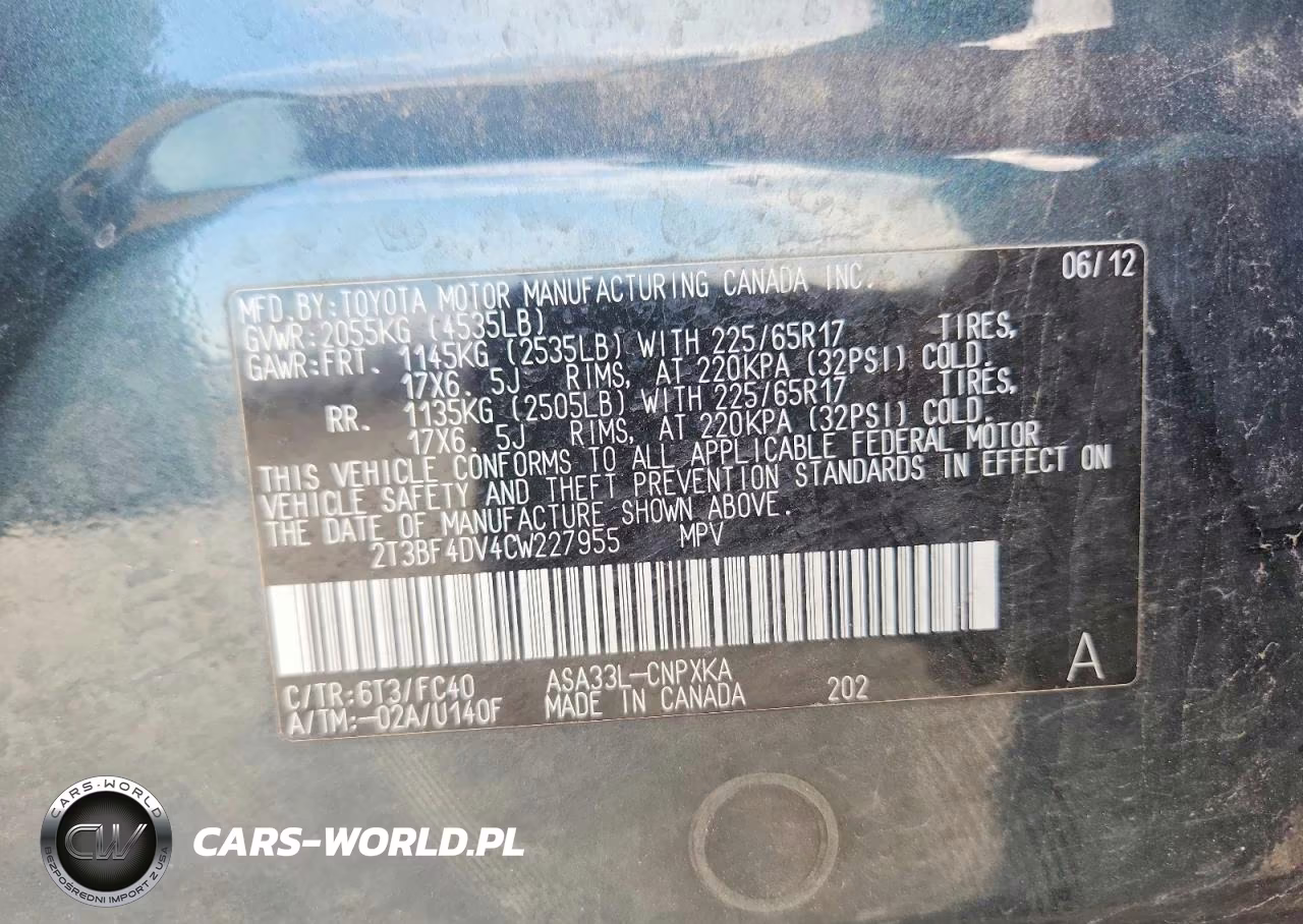 2012 Toyota Rav4 Base VIN:2T3BF4DV4CW227955 - 12