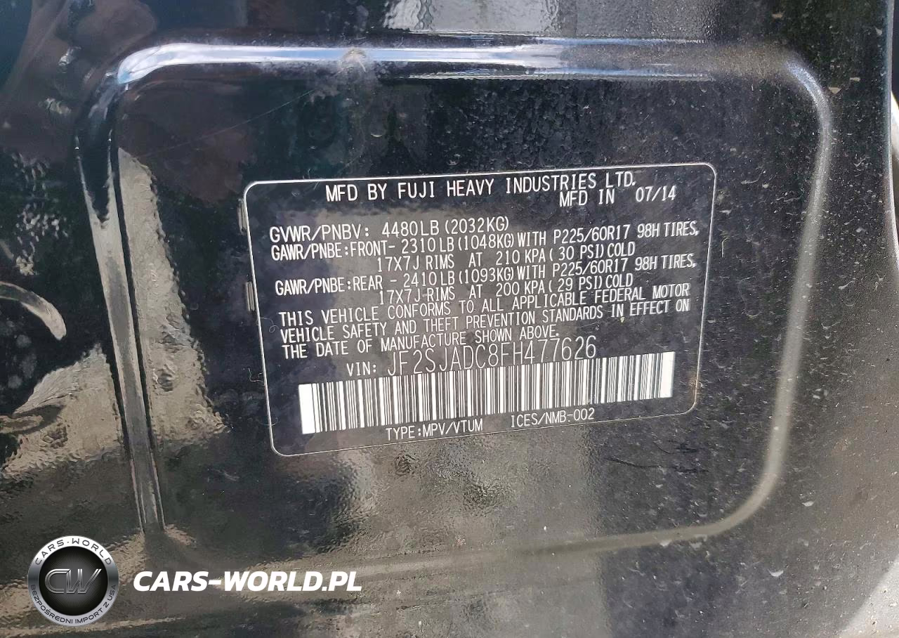 2015 Subaru Forester 2.5I Premium VIN:JF2SJADC8FH477626 - 14