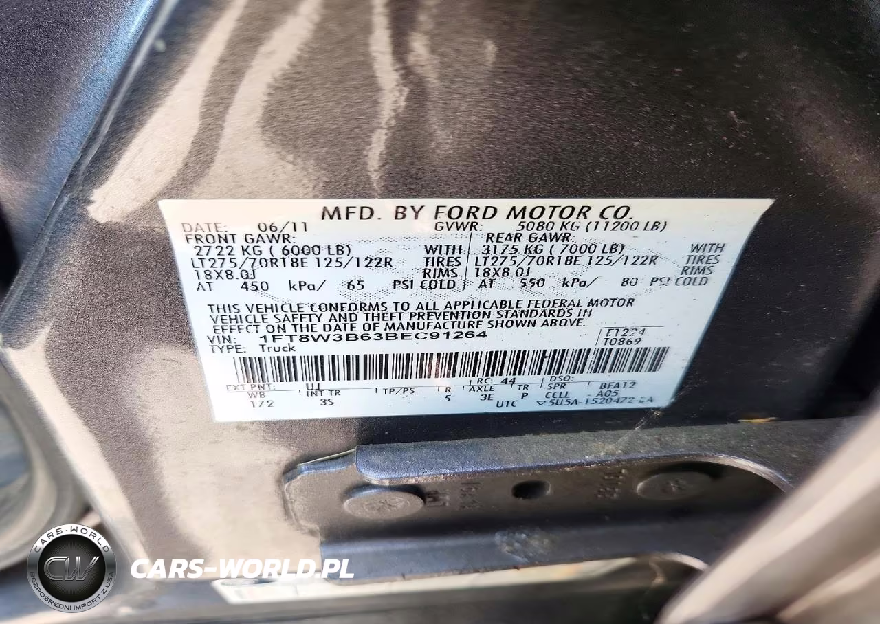 2011 Ford F350 Super Duty VIN:1FT8W3B63BEC91264 - 12