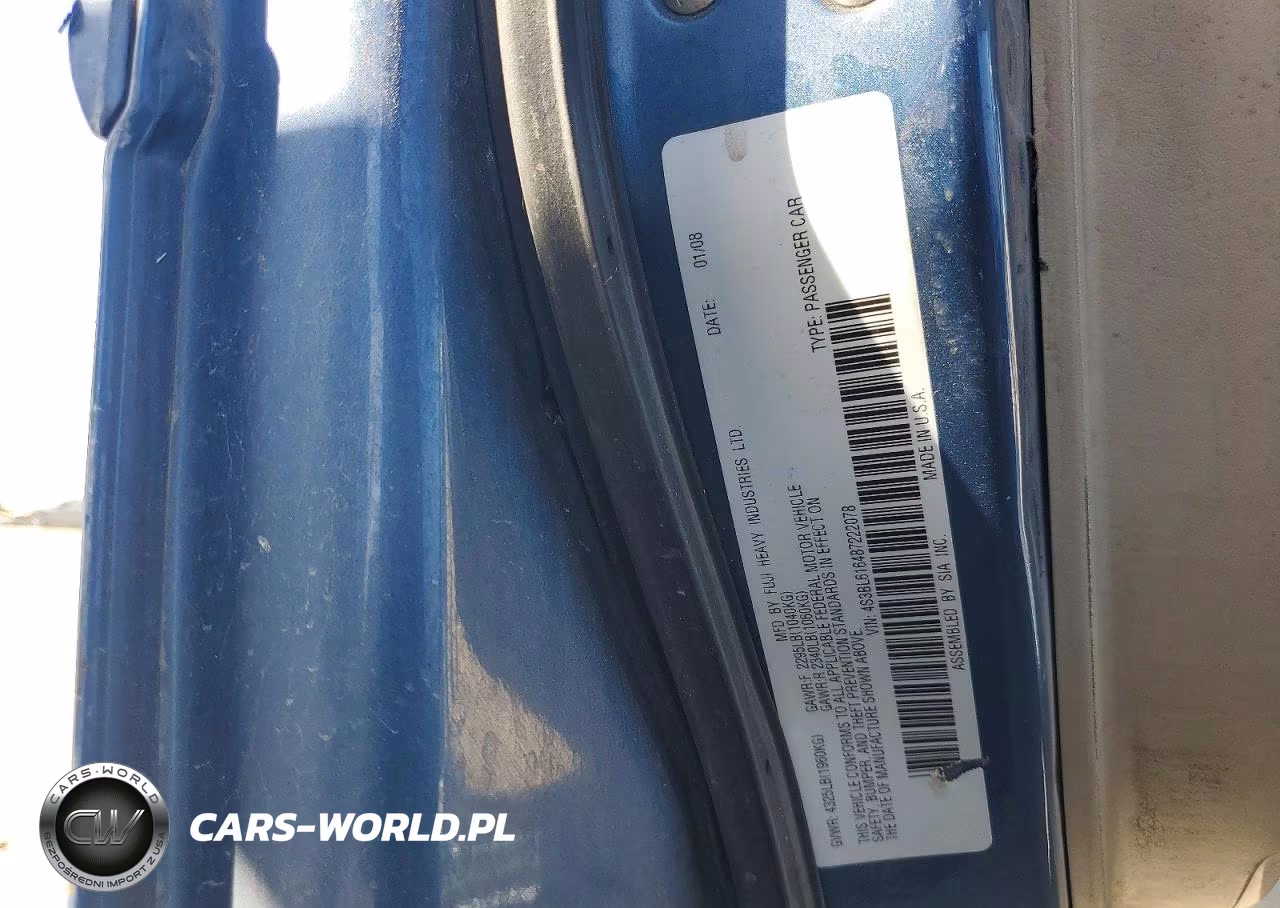 2008 Subaru Legacy 2.5I VIN:4S3BL616487222078 - 12