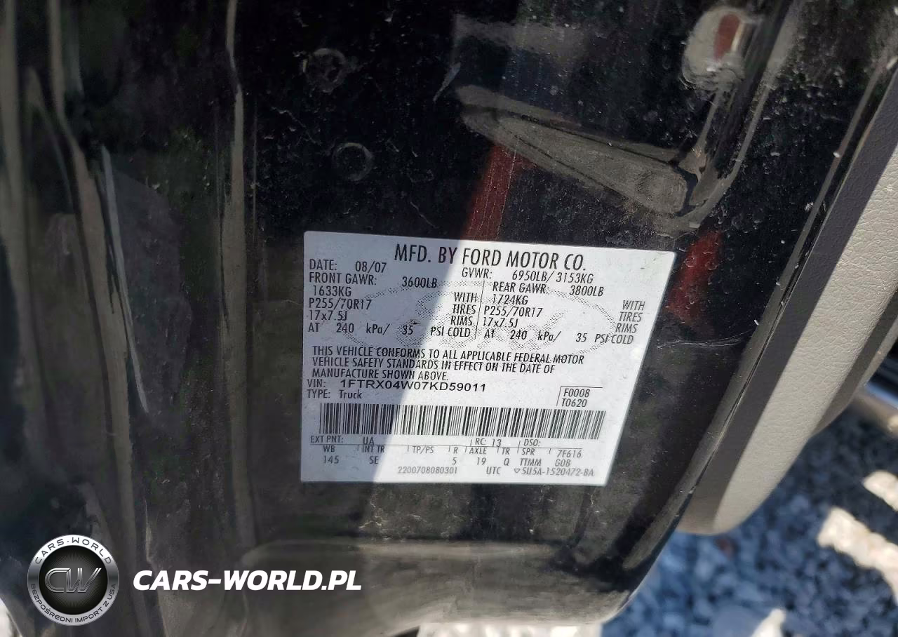 2007 Ford F150 VIN:1FTRX04W07KD59011 - 12