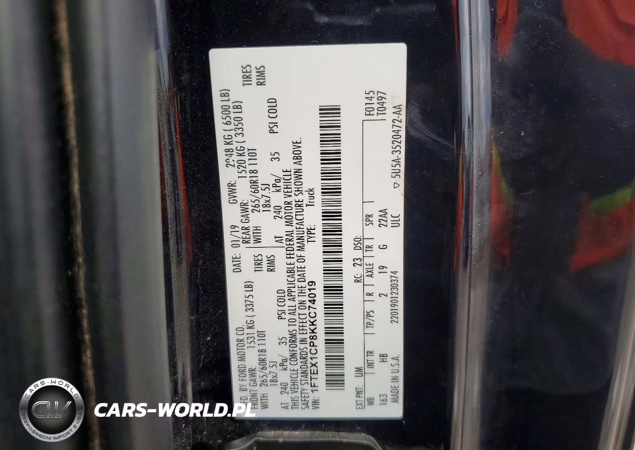 2019 Ford F150 Super Cab VIN:1FTEX1CP8KKC74019 - 12