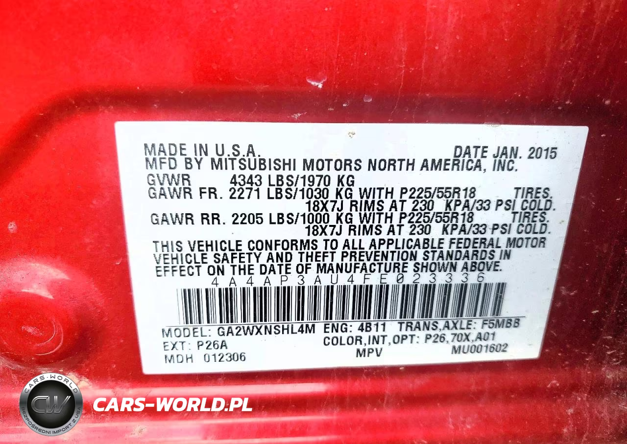 2015 Mitsubishi Outlander Sport Es VIN:4A4AP3AU4FE023336 - 14