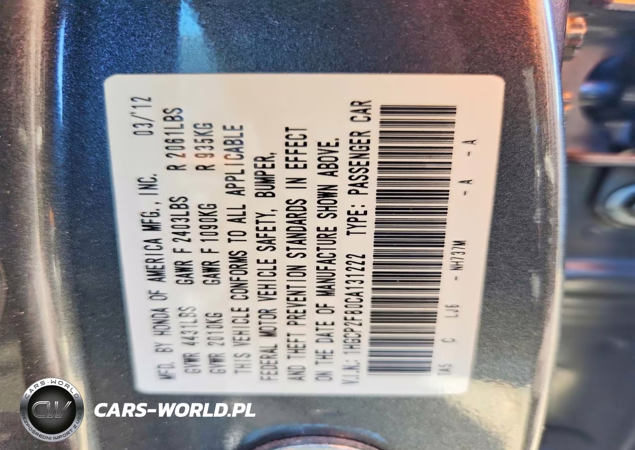 2012 Honda Accord Exl VIN:1HGCP2F80CA131222 - 12