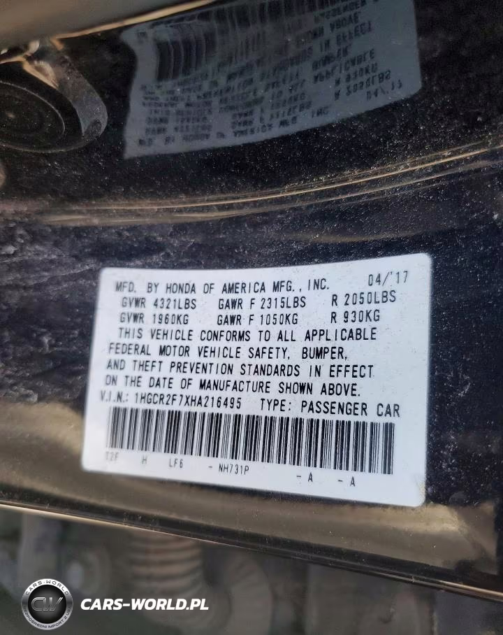 2017 Honda Accord Ex VIN:1HGCR2F7XHA216495 - 12