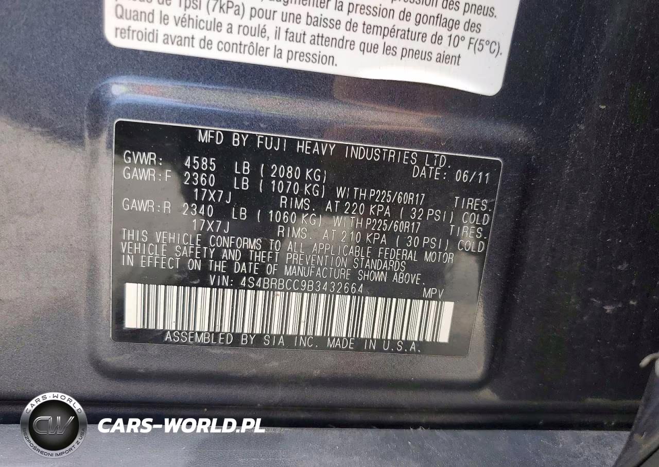 2011 Subaru Outback 2.5I Premium VIN:4S4BRBCC9B3432664 - 13