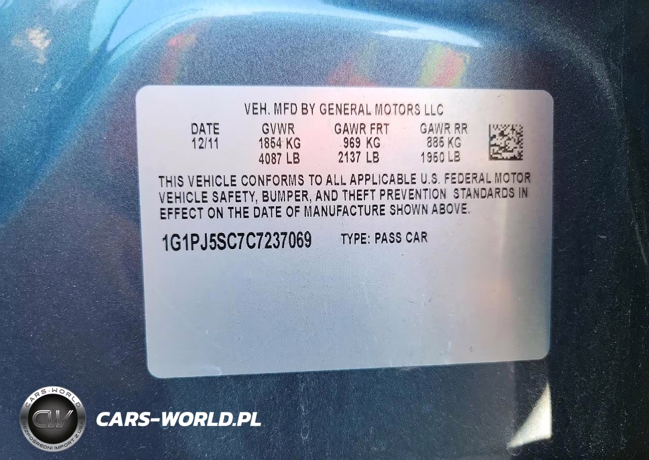2012 Chevrolet Cruze Eco VIN:1G1PJ5SC7C7237069 - 12