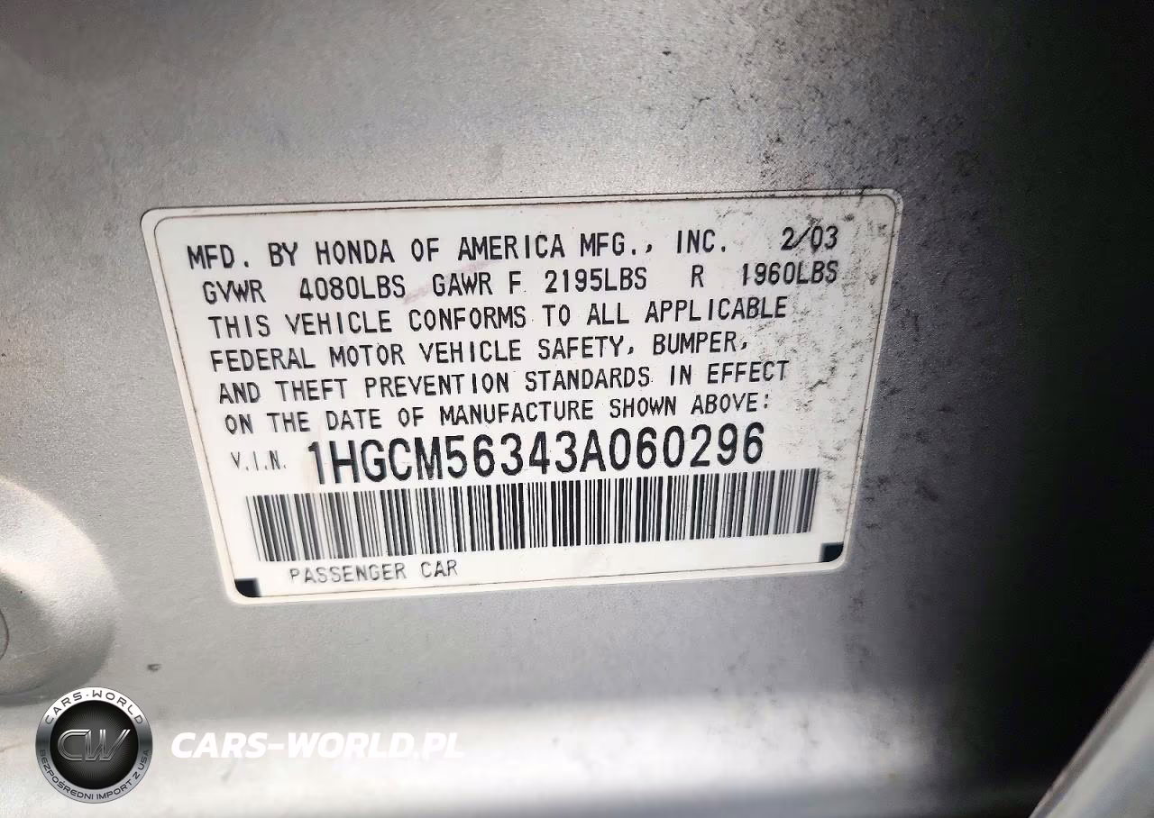 2003 Honda Accord Lx VIN:1HGCM56343A060296 - 12