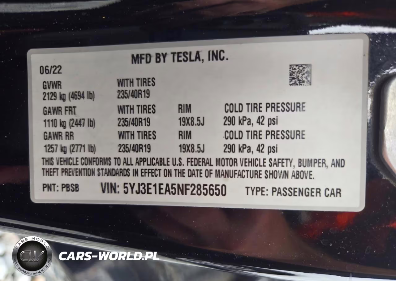 2022 Tesla Model 3 VIN:5YJ3E1EA5NF285650 - 12