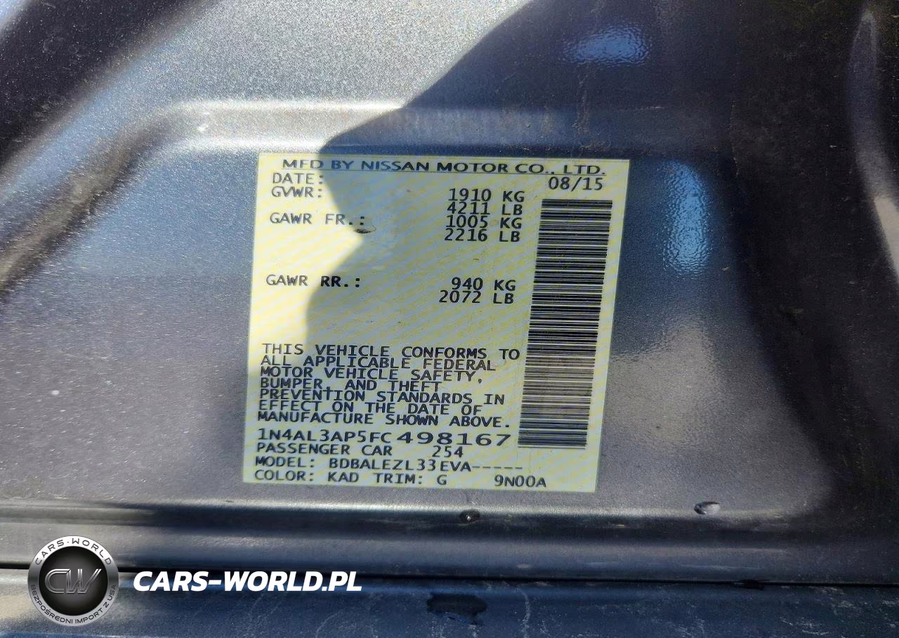 2015 Nissan Altima 2.5 S VIN:1N4AL3AP5FC498167 - 13