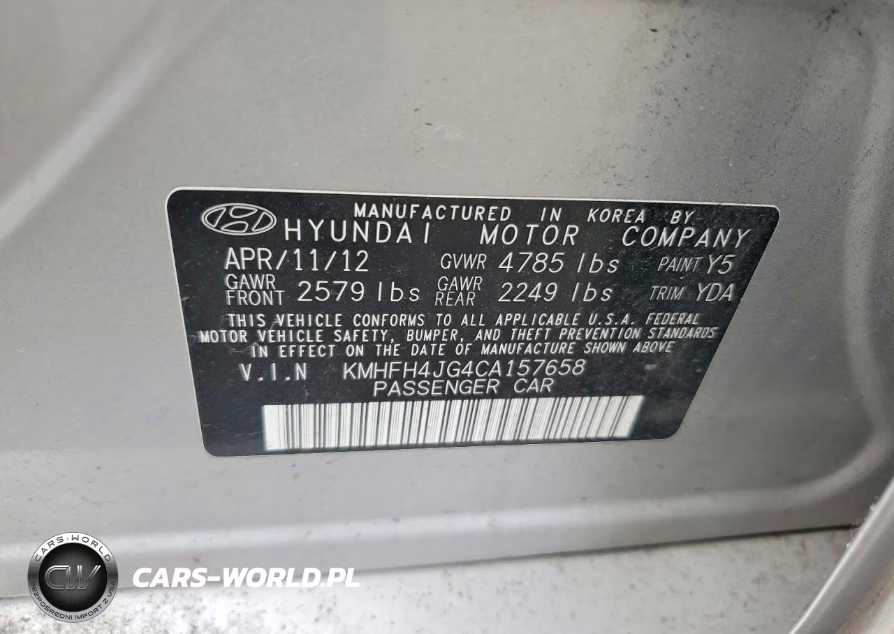 2012 Hyundai Azera Base VIN:KMHFH4JG4CA157658 - 12