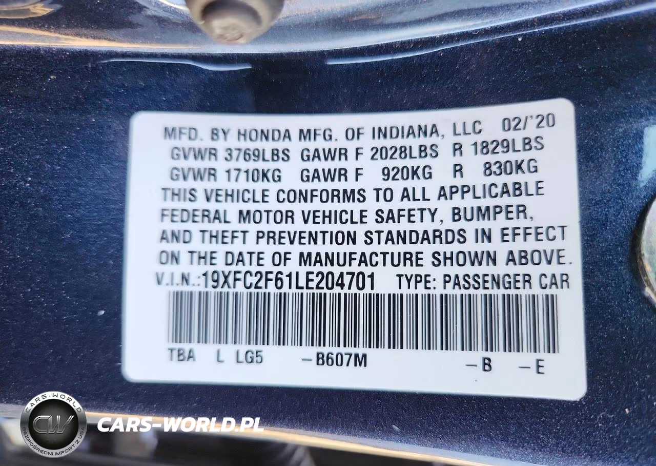 2020 Honda Civic Lx VIN:19XFC2F61LE204701 - 12