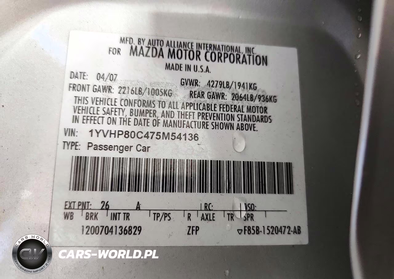 2007 Mazda 6 I VIN:1YVHP80C475M54136 - 12