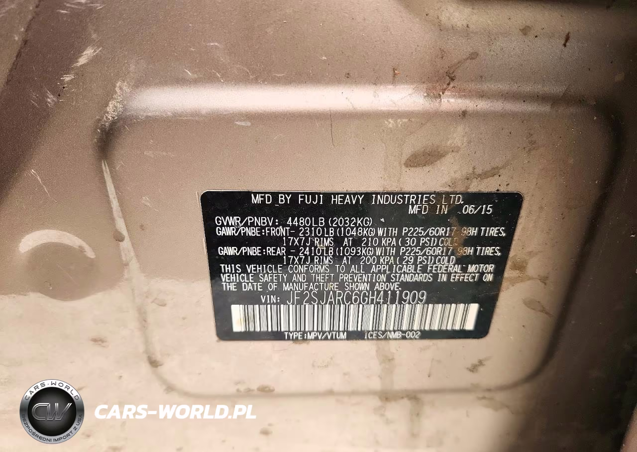 2016 Subaru Forester 2.5I Limited VIN:JF2SJARC6GH411909 - 13