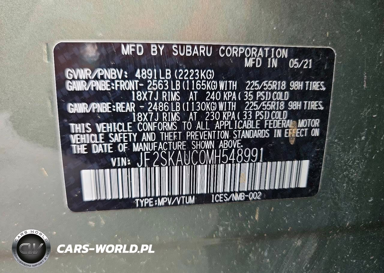 2021 Subaru Forester Limited VIN:JF2SKAUC0MH548991 - 12