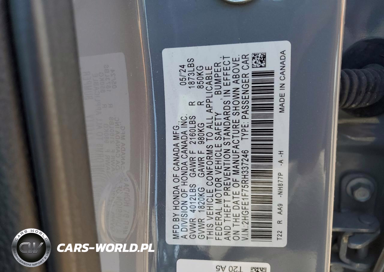 2024 Honda Civic Ex VIN:2HGFE1F75RH337246 - 13