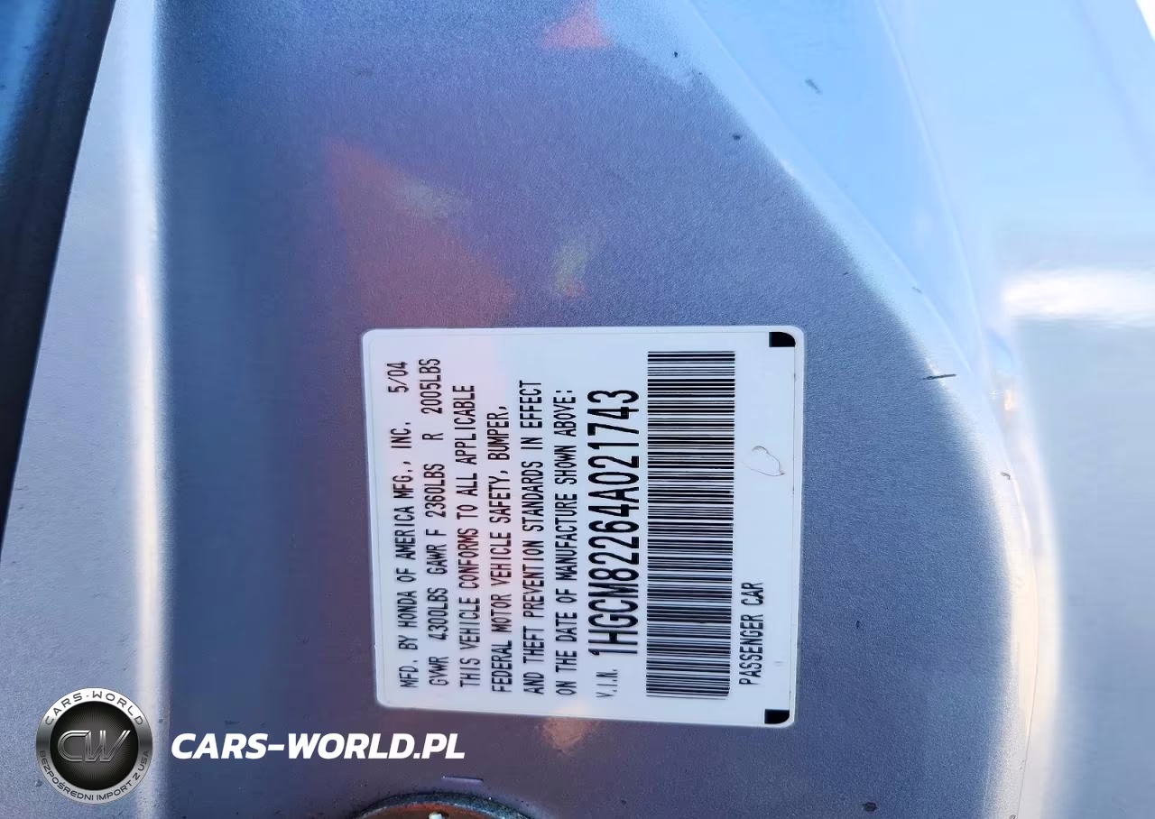 2004 Honda Accord Lx VIN:1HGCM82264A021743 - 12