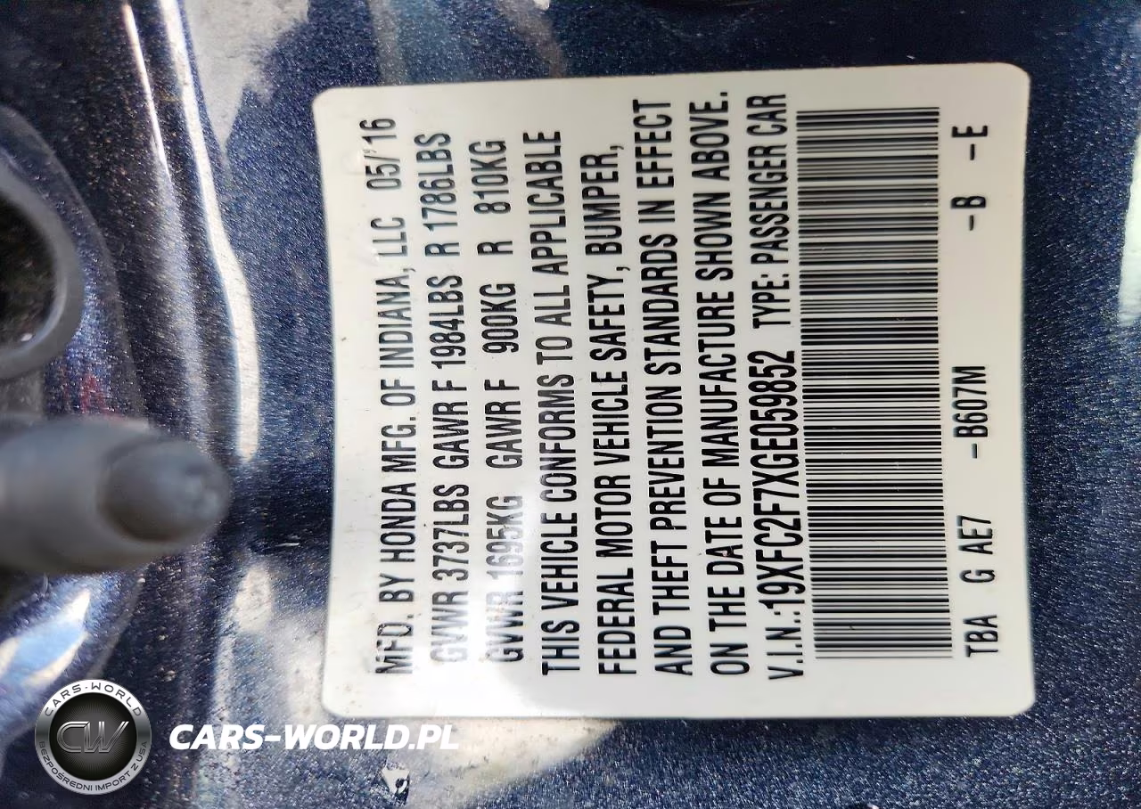 2016 Honda Civic Ex VIN:19XFC2F7XGE059852 - 12