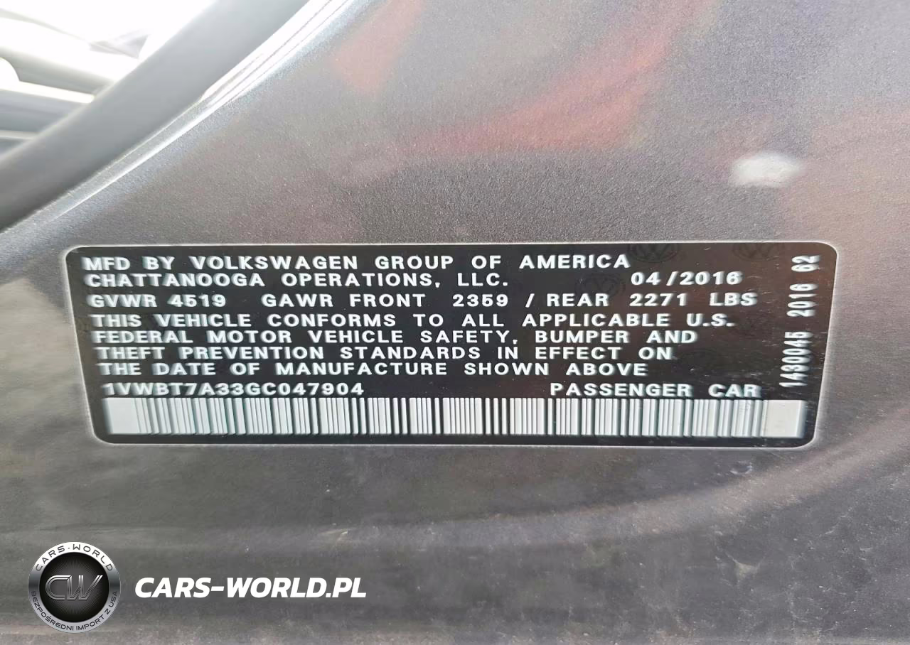 2016 Volkswagen Passat Se VIN:1VWBT7A33GC047904 - 12