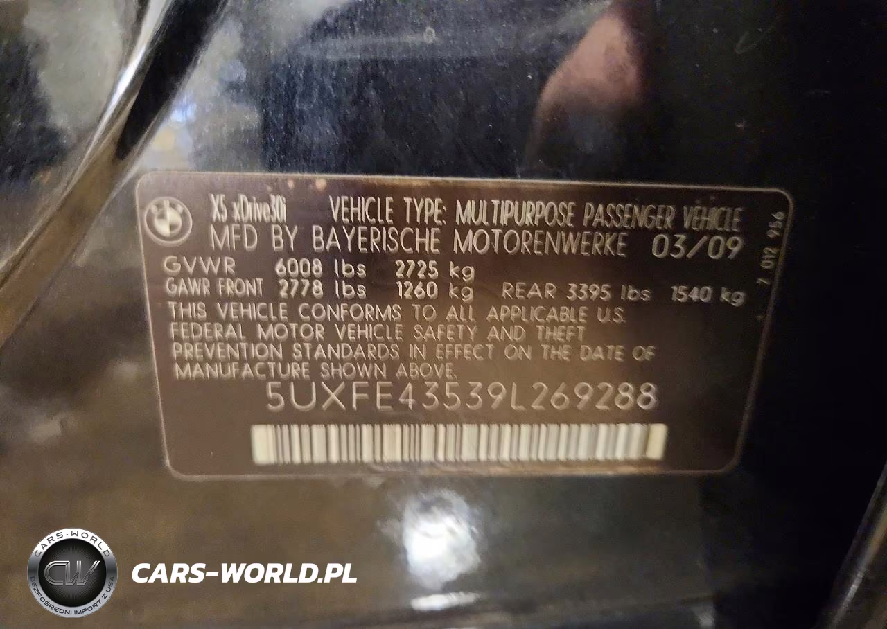 2009 BMW X5 xDrive30I VIN:5UXFE43539L269288 - 12