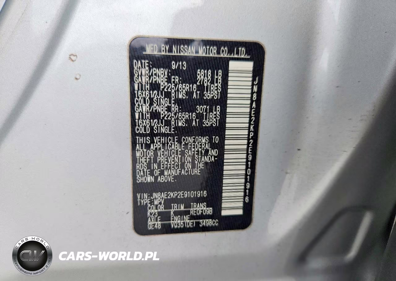 2014 Nissan Quest 3.5 S VIN:JN8AE2KP2E9101916 - 13